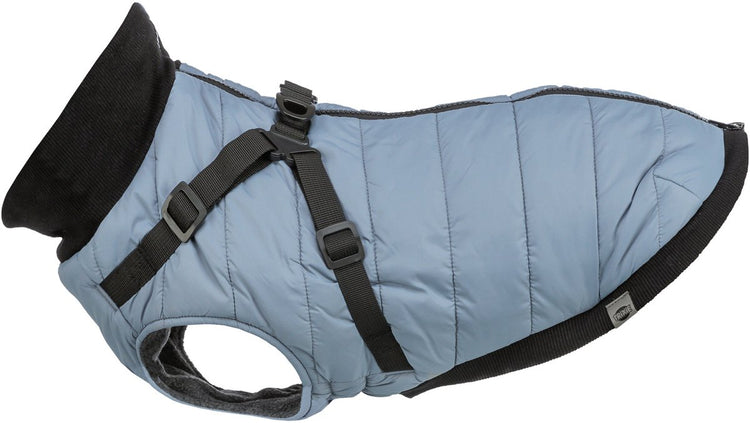 Trixie Hundemantel Pontis – blaugrau, integriertes Geschirr, Fleecefutter – 27 cm