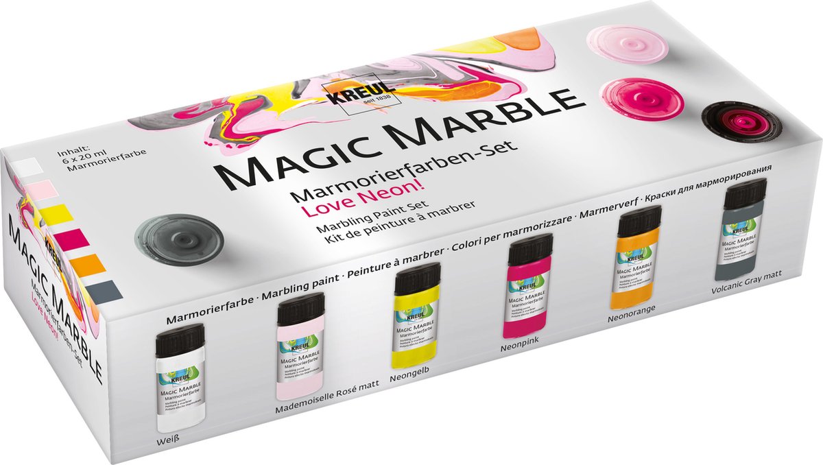 Kreul Magic Marble Effect – Farbset – 6 Neonfarben – Marmorfarbe
