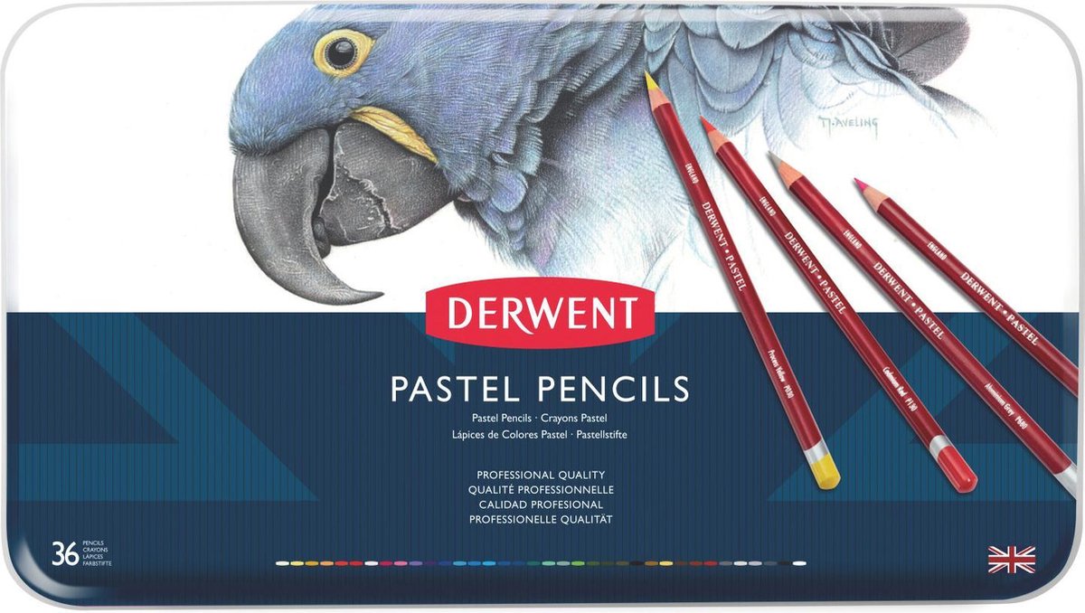 Derwent Pastellstifte – Sortiment in Dose – 4 mm – 36 Stück