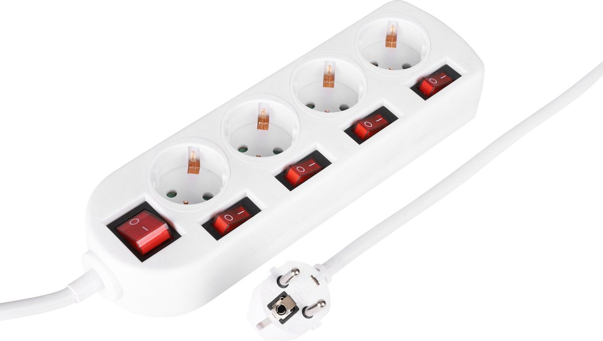 Q-Link-Steckdose - 4-fach - mit 5 Schaltern - 3 x 1,5 mm² - 1,5 m - Weiß