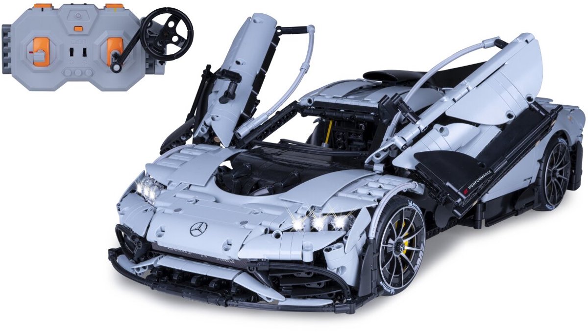 Jamara Konstruktionsspielzeug – 402862 RC Cada-Steine – Mercedes-AMG One Sportwagen – Grau – 2,4-GHz-Bausteinset – 1:8