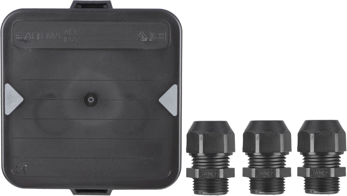 Attema Kabelbox M20 – Schwarz – 3 Kabelverschraubungen – IP65