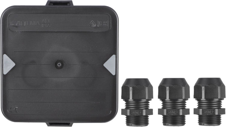 Attema Kabelbox M20 – Schwarz – 3 Kabelverschraubungen – IP65
