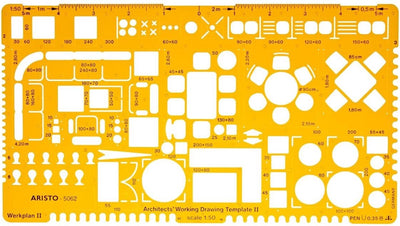 Aristo Architects Kombinationsvorlage II – Maßstab 1:50 – mit Tintenpunkten – orange transparent – AR-5062