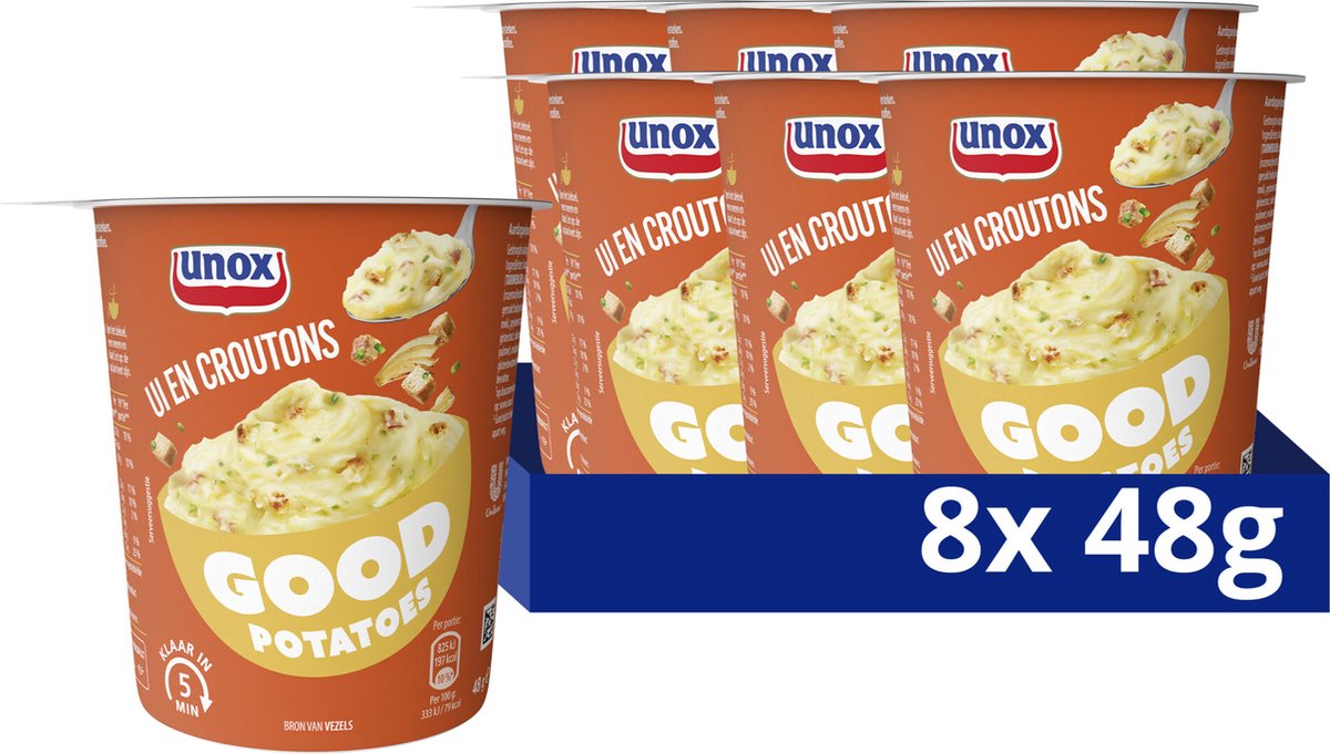 Unox gute Kartoffeln – Zwiebeln und Croutons – 8 x 48 g – Vorteilspackung