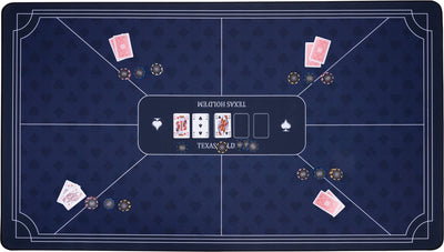 Longfield Pokerteppich blau 140 x 80 cm – Polyestergummi – glatte Spielfläche – Pokerwürfel-Zubehör – Engelsherz