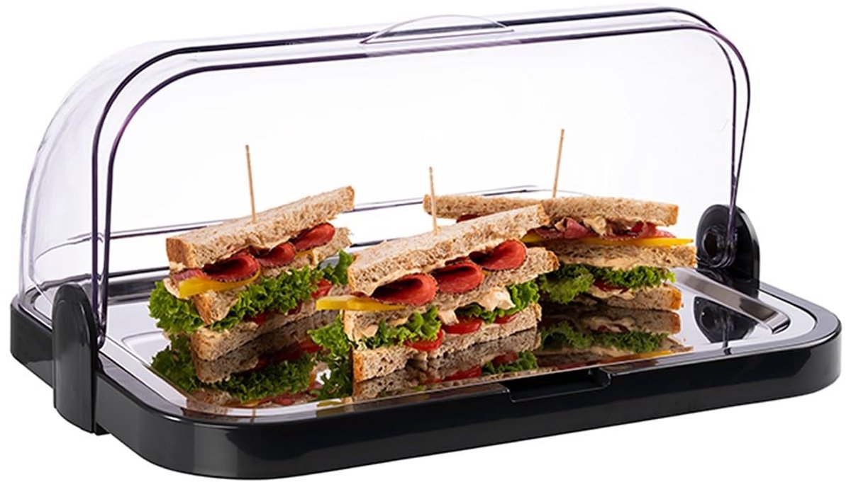 Aps Buffetvitrine – 4-teilige Vitrine mit Rolldeckel – inklusive Kühlelementen – für Buffet – Schwarz