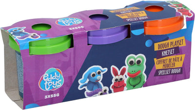 Eddy Toys Tonset 3x55g – Tonset mit 3 Töpfen Modelliermasse – Teigspielset für Kinder ab 18 Monaten – Tonspielset mit verschiedenen Farben – 1 zufällige Farbkombination