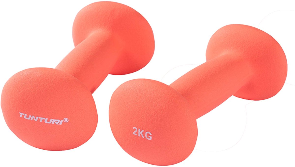 Tunturi Hantelset - 2 x 2,0 kg - Neopren - Fluorrot - inkl. kostenlose Fitness-App