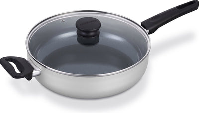 Brabantia Indu+ Schmorpfanne mit Deckel - ø 28 cm - Schmorpfanne - Keramik-Antihaftbeschichtung - für Induktion geeignet - 100 % PFAS-frei - spülmaschinenfest - Grau