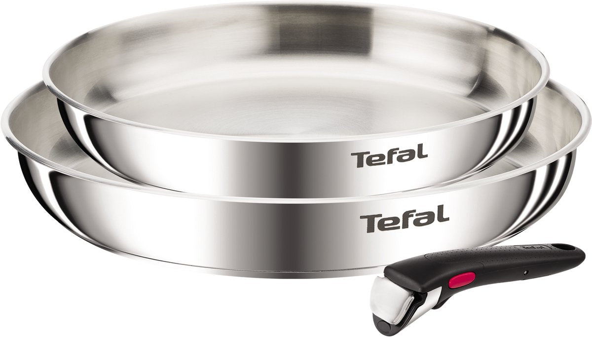 Tefal Ingenio Emotion l8969345 – 3-teiliges Pfannenset – Edelstahl-Bratpfannen 24 x 28 cm – abnehmbarer Griff – stapelbar – induktionsgeeignet – ofenfest – ohne Beschichtung