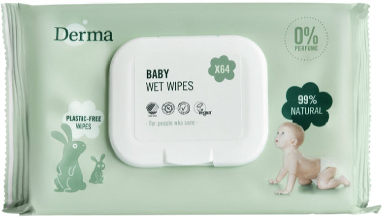 Derma eco baby – Babytücher – 64 Stück – parfümfrei – hypoallergen – empfindliche Haut