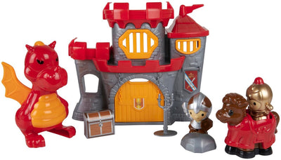 Eddy Toys Burgspielset 8-teilig – Burgspielzeug mit Drache und Ritter – Mittelalterspielzeug mit Pferd und Zubehör – rotgraue Burg für Kinder