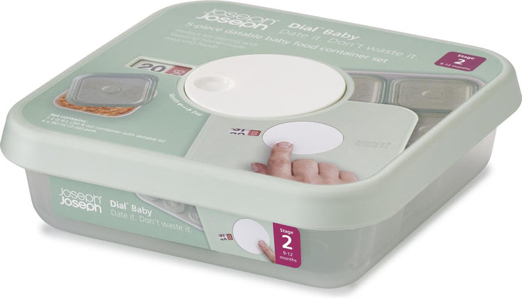 Joseph Joseph Dial Aufbewahrungsbox für Babynahrung – 9 bis 12 Monate – Datumsanzeige – Set mit 5 Stück – Minze