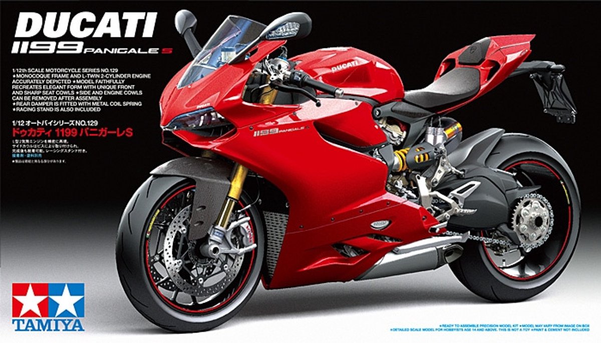 Tamiya Modellbausatz Militärfahrzeuge – 14129 Ducati 1199 Panigale S – Motorrad aus Kunststoff – 1:12 – Modellbau