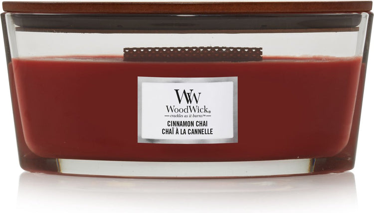Woodwick Heartwick Flame Ellipse Duftkerze – Zimt-Chai – 50 Brennstunden