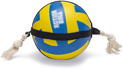Beeztees Action-Volleyball mit Seil – Hundespielzeug – Gummi – Blau Gelb – 48 x 20,4 x 20,4 cm