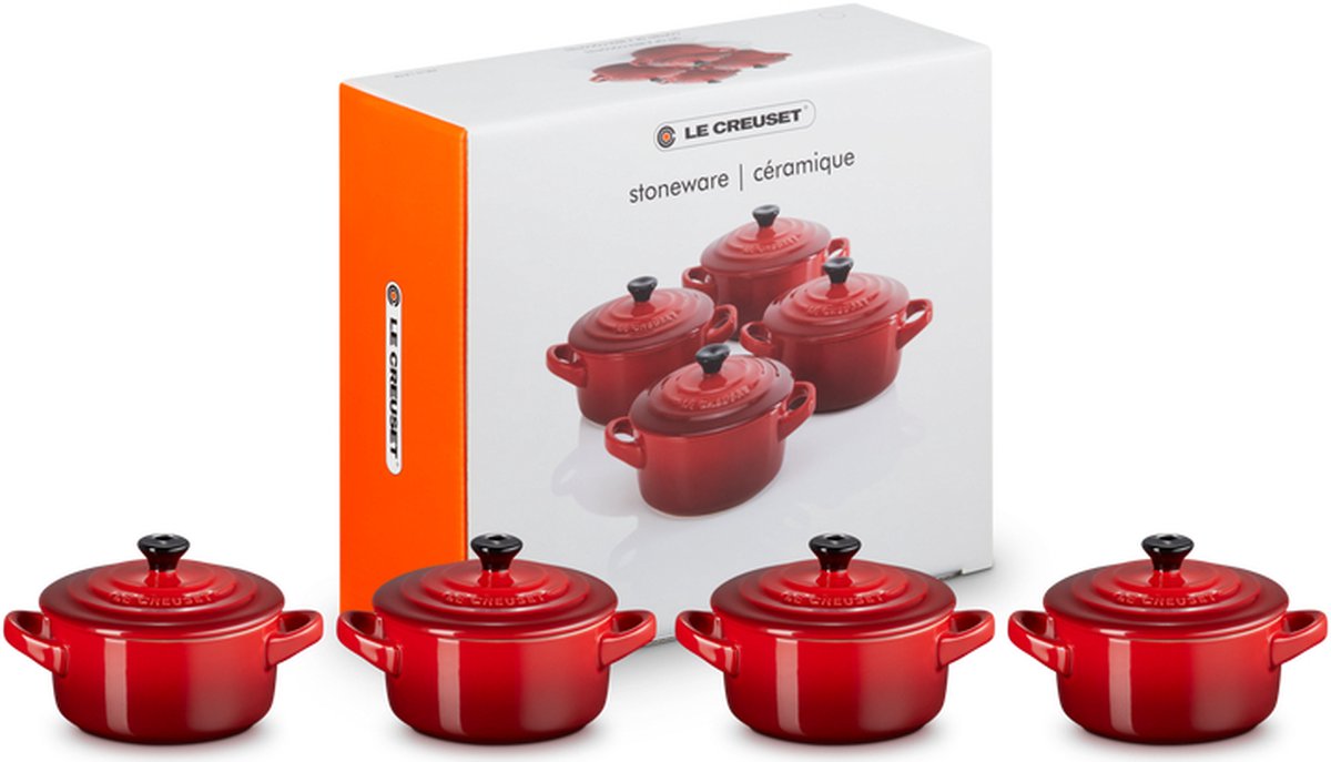 Le Creuset Steingut-Minipfannen, 4er-Set, kirschrot