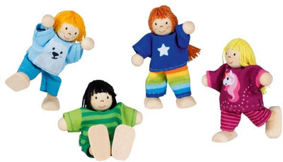 Goki Wooden Dollhouse Dolls Flexible Kinder, 4st.