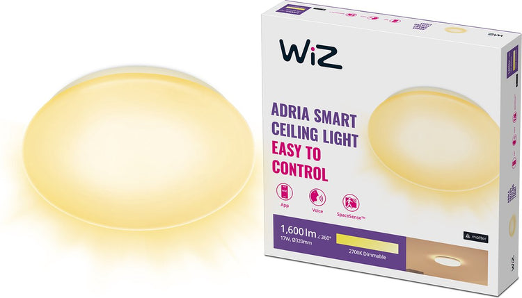 Wiz Deckenleuchte Adria – warmweißes Licht – intelligente LED-Beleuchtung – integrierte LED – 17 W – weiß – WLAN