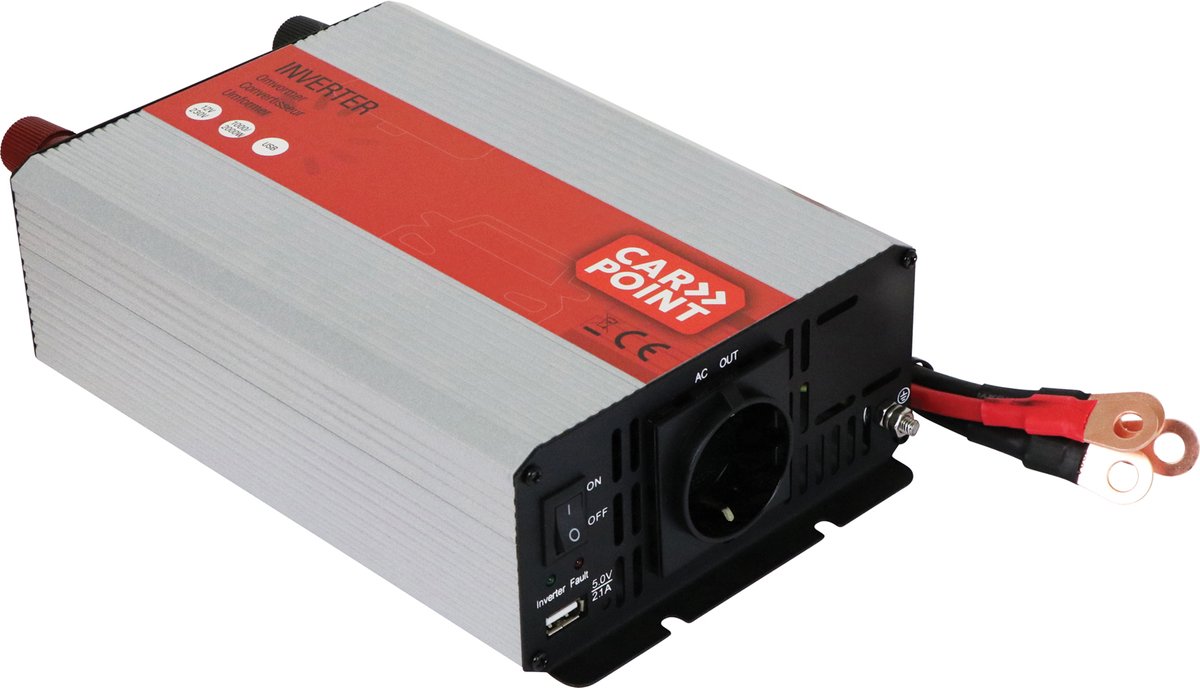 Carpoint Wechselrichter 12V auf 230V – 1000W 2000W Peak – mit USB – gesichert – Lüfter – für Auto, Wohnmobil, Wohnwagen