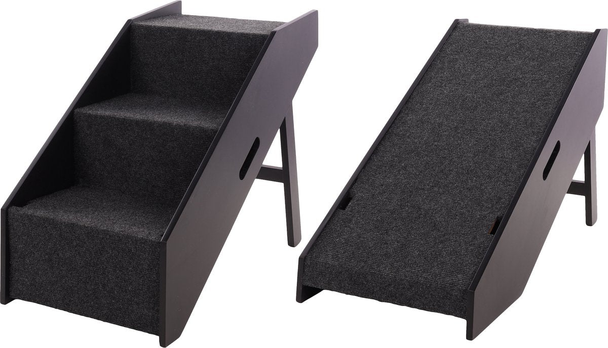 Flamingo Hundelauftreppe Pino Schwarz – 2-in-1 klappbare Einstiegshilfe – 62x36x51 cm – bis 40 kg – Hundetreppe MDF