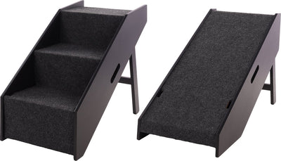 Flamingo Hundelauftreppe Pino Schwarz – 2-in-1 klappbare Einstiegshilfe – 62x36x51 cm – bis 40 kg – Hundetreppe MDF