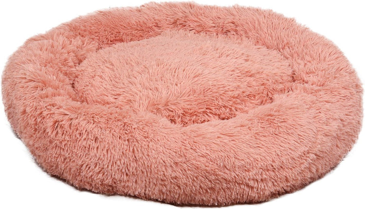 Flamingo-Hundebett – Donut-Hundebett – Katzenbett – runder Plüschkorb mit rutschfestem Rand – Krems-Korb altrosa – ø70 cm