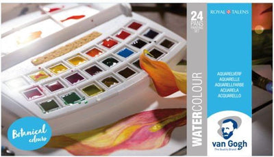 Van Gogh Aquarellfarben-Set im Kunststoffetui, botanische Auswahl mit 24 Farben in halben Näpfchen