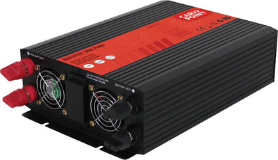 Carpoint-Wechselrichter – 12 V>230 V – reine Sinuswelle – Dauerleistung 1500 W – Spitzenleistung 3000 Watt – Summer für Fehlermeldungen – dauerhafte Verbindung zur Batterie – stoßfest – temperaturgesteuerter Kühlventilator – Abmessungen 290 x 220 x 90 mm