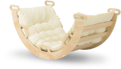 Deryan Kletterbogen aus Holz inklusive Kissen – Kletterbrücke – Montessori-Klettergerüst – Naturholz – Kinderspielzeug