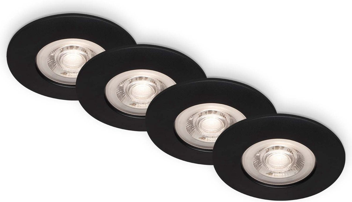Briloner Kulana – 4er-Set LED-Einbaustrahler – dimmbar – Badezimmerbeleuchtung – ø9 cm – IP44 – 4,9 W – 480 lm – 3.000 K – Schwarz