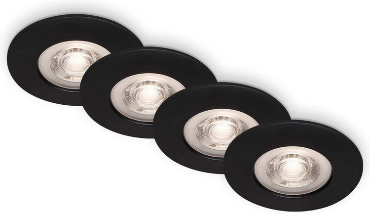 Briloner Kulana – 4er-Set LED-Einbaustrahler – dimmbar – Badezimmerbeleuchtung – ø9 cm – IP44 – 4,9 W – 480 lm – 3.000 K – Schwarz