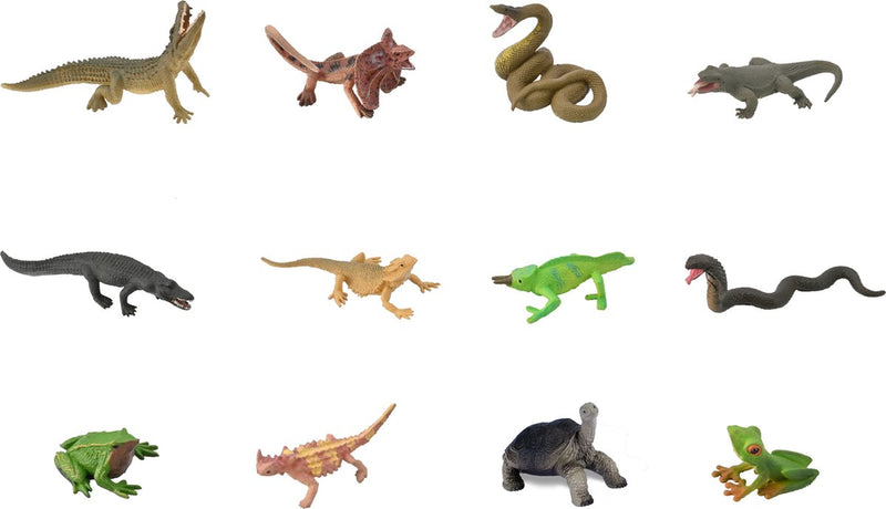 Collecta Figuren-Miniset – 12 Reptilien und Amphibien – Reptilien – handbemalt – Miniatur