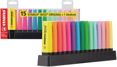 Stabilo Boss Original – Textmarker – Schreibtischset mit 15 Teilen – 9 Standard- + 6 Pastellfarben