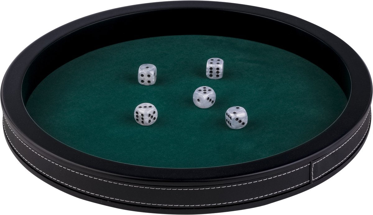 Longfield Pokerbahn aus schwarzem Leder – 34 cm – eingelegter grüner Filz – Pokerwürfel-Zubehör – Engelsherz