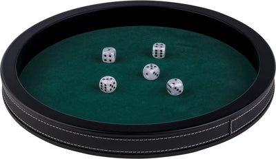 Longfield Pokerbahn aus schwarzem Leder – 34 cm – eingelegter grüner Filz – Pokerwürfel-Zubehör – Engelsherz