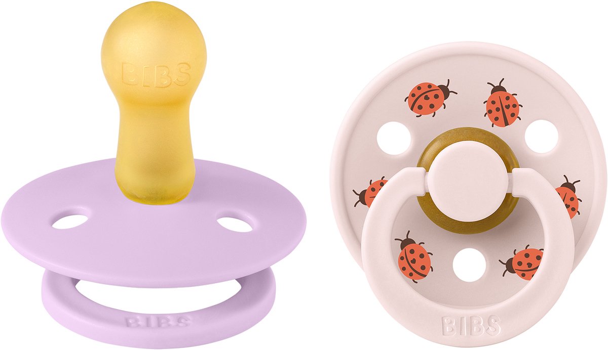 Bibs Studio Color Schnuller – rund – 2 Stück – 6–18 Monate – Marienkäfer-Violett-Sky-Mix