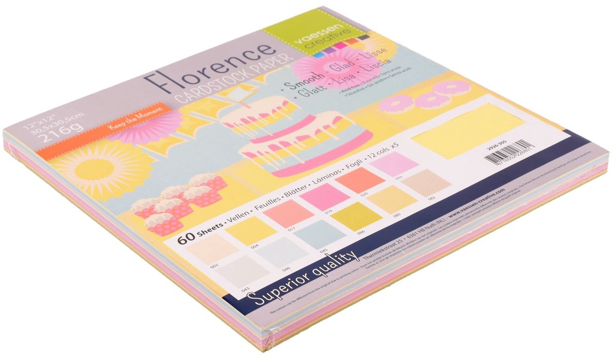 Florence Vaessen Creative-Karton – Osterfarben – 30,5 x 30,5 cm – 60 Blatt – glatt – 216 g
