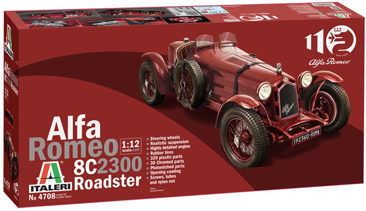 Italeri Modellbausatz Militärfahrzeuge – 4708 Alfa Romeo 8c 2300 Roadster aus Kunststoff – 1:12 – Modellbau