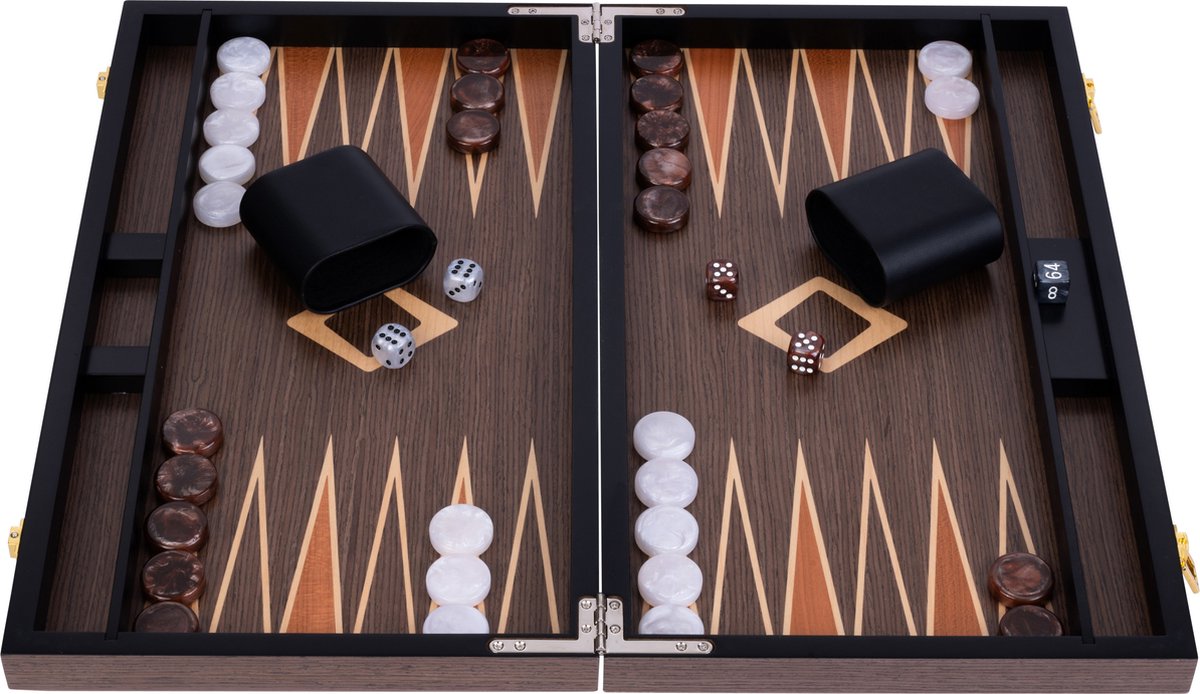Longfield Backgammon 18 Zoll – eingelegtes Walnussholz – luxuriöser Walnusskoffer – strategisches Brettspiel-Reisespiel – Engelsherz
