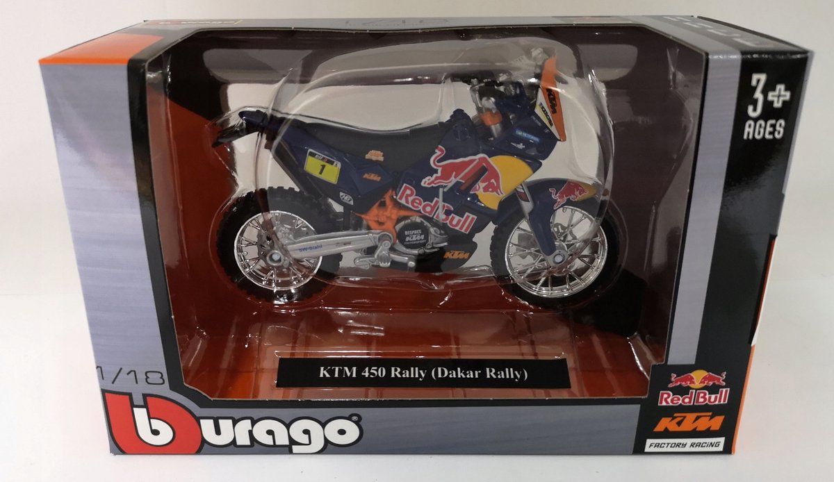 Bburago KTM 450 Rally Dakar Motorrad 1:18 Red Bull – Modell eines Sammlerskis