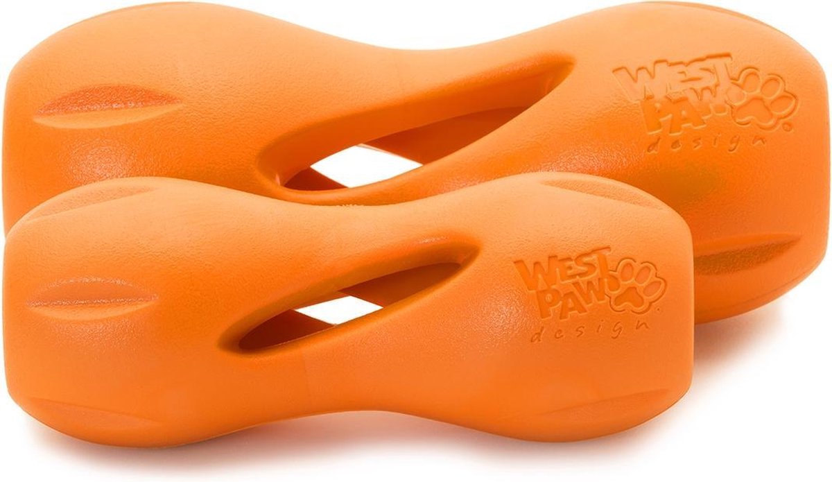 Zogoflex West Paw Qwizl – Hundespielzeug – extra stark – mit Trockenfutter befüllbar – orange – klein – 14 cm