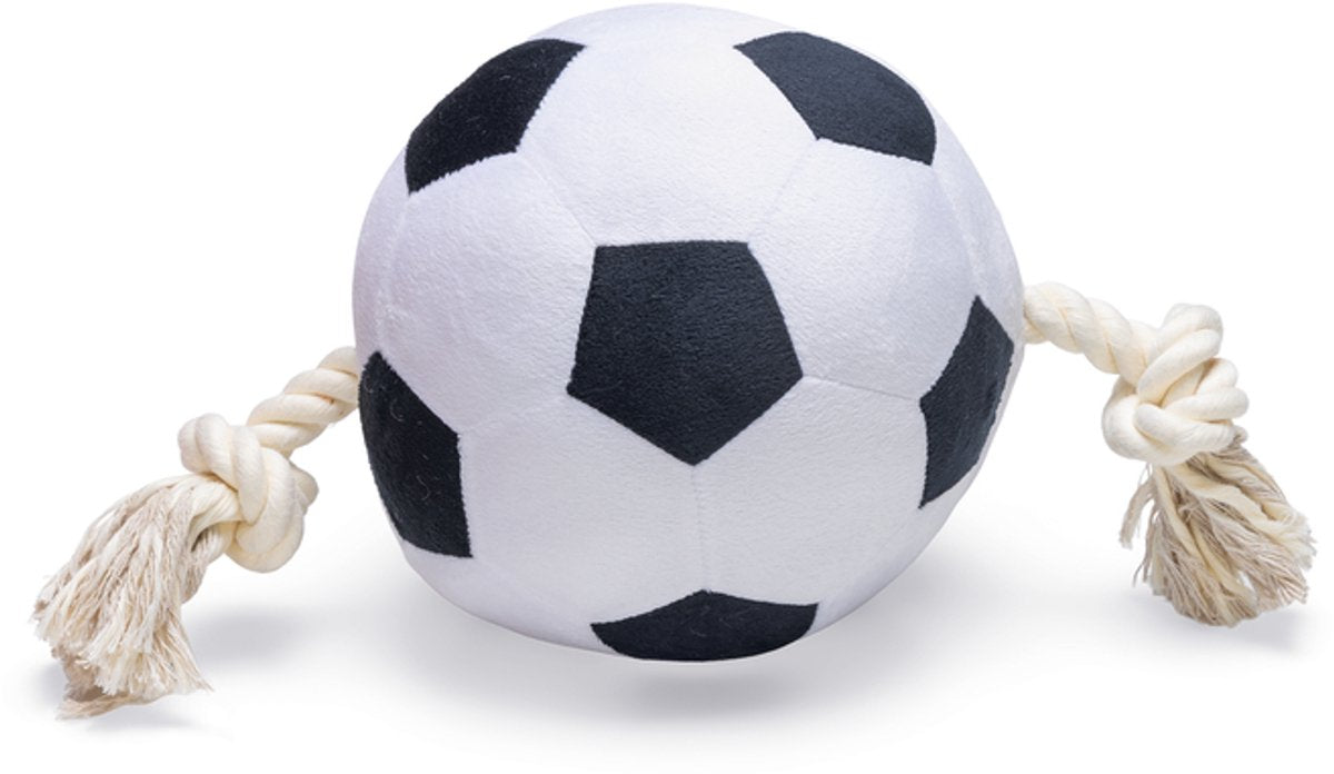 Beeztees Fußball mit Seil – Hundespielzeug – Plüsch – Schwarz und Weiß – 36 x 19 x 19 cm