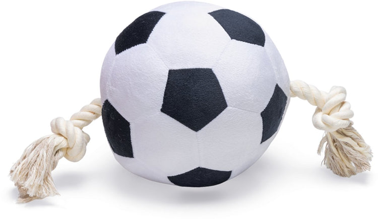 Beeztees Fußball mit Seil – Hundespielzeug – Plüsch – Schwarz und Weiß – 36 x 19 x 19 cm