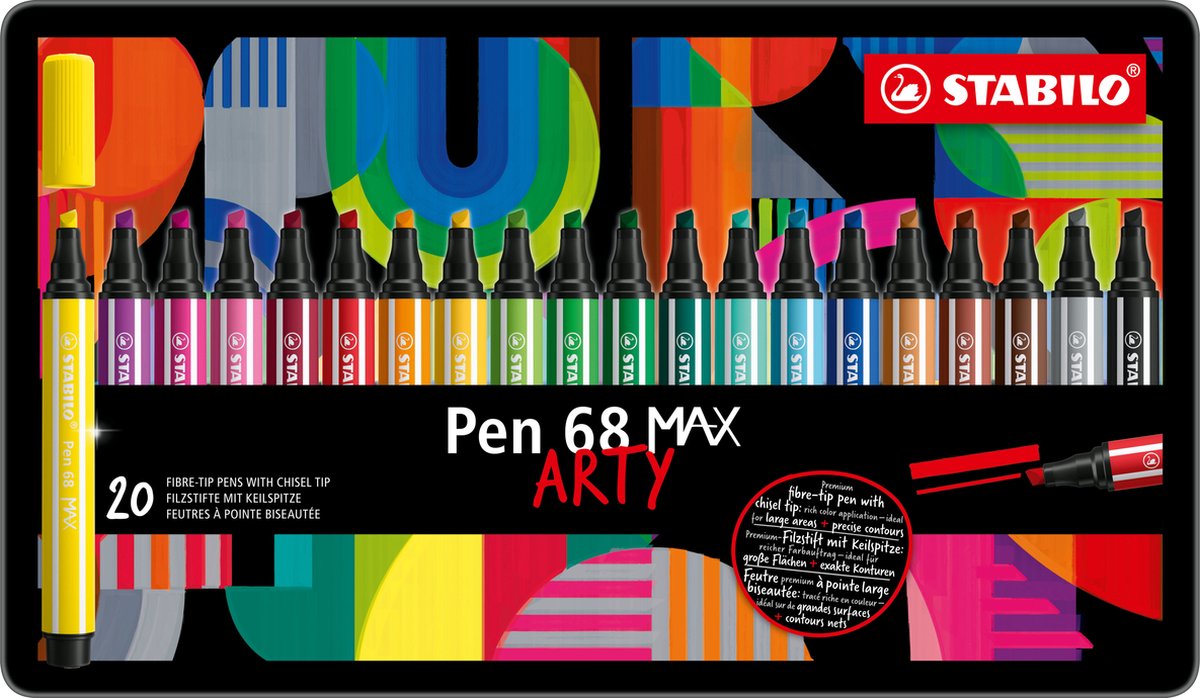 Stabilo Pen 68 Max Arty Filz -Tip -Stift mit dickem Meißel Peak 20 Farben