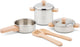 Woet® Pfannenset aus Metall – 7-teiliges Set mit Kochutensilien aus Holz – Spielzeugküchenset – Spielzeugküchenzubehör für Kinder – Rollenspiel-Küchenspielzeug – ab 2 Jahren