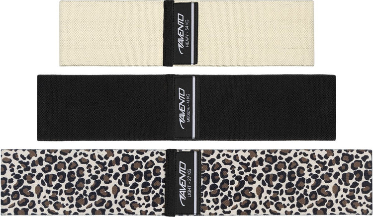 Avento Widerstandsbänder-Set – 3-teilig – Booty-Band – Widerstandsband – Baumwolle – Leoparden-Beige-Schwarz