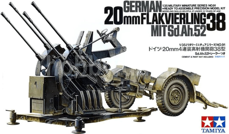 Tamiya Modellbausatz Militärfahrzeuge – 35091 Deutsches 20-mm-Flakvierling 38 aus Kunststoff – 1:35 – Modellbau