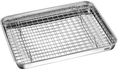 Gefu Variado Universal-Backblech mit Rost – Edelstahl – 31,5 x 24,5 cm – herausnehmbarer Rost – spülmaschinenfest